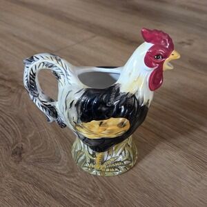 Calderone Hand Painted Collection Rooster Pitcher Creamer Jug Farmhouse Kitchen